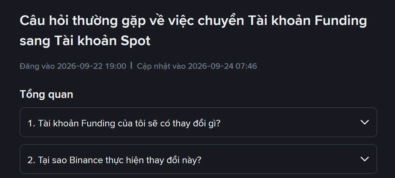 Không tìm thấy ví Funding trên Binance? Tài sản đã chuyển sang ví Spot