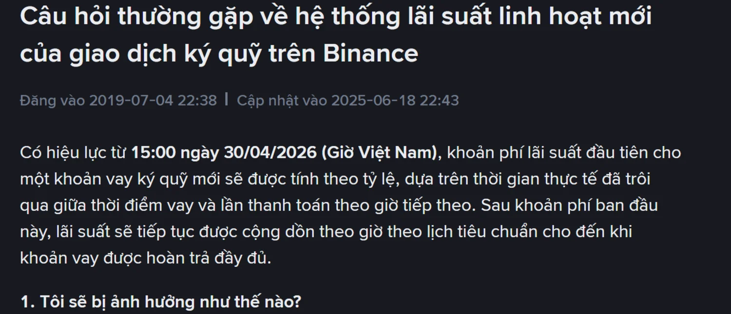 Lãi vay Margin trên Binance tính theo giờ hay theo ngày?
