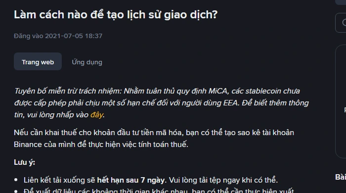 Xuất lịch sử giao dịch Binance: lấy sao kê ở đâu và giới hạn bao nhiêu?