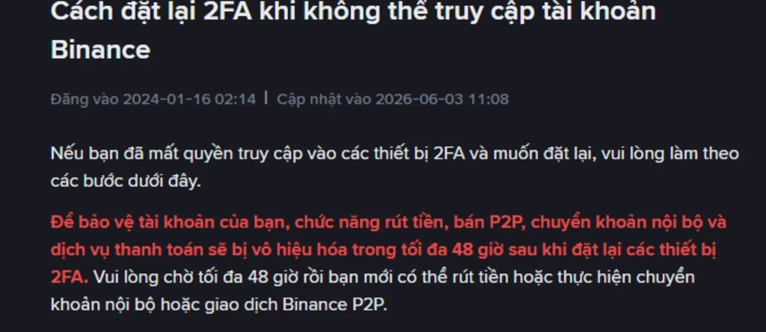 Mất điện thoại 2FA Binance: đặt lại thế nào, chờ bao lâu?