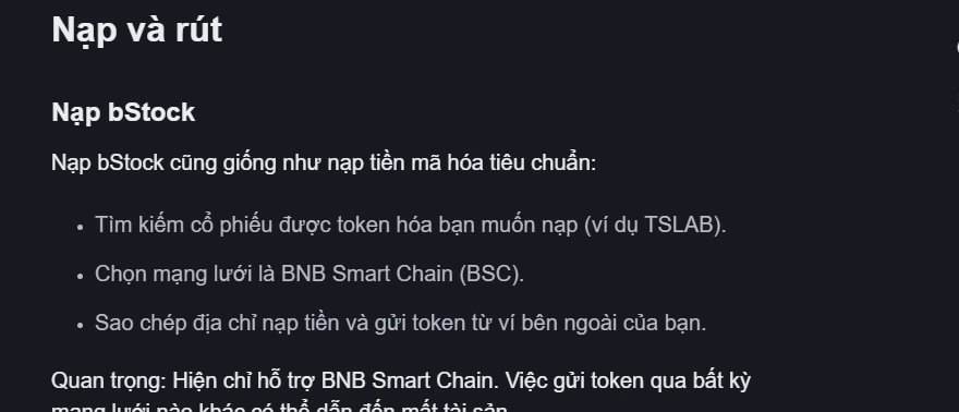 Rút bStock về ví cá nhân: chỉ BNB Smart Chain, tối thiểu bao nhiêu?