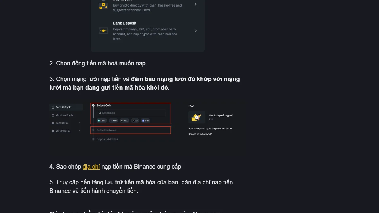Nạp USDT vào Binance: chọn mạng và địa chỉ