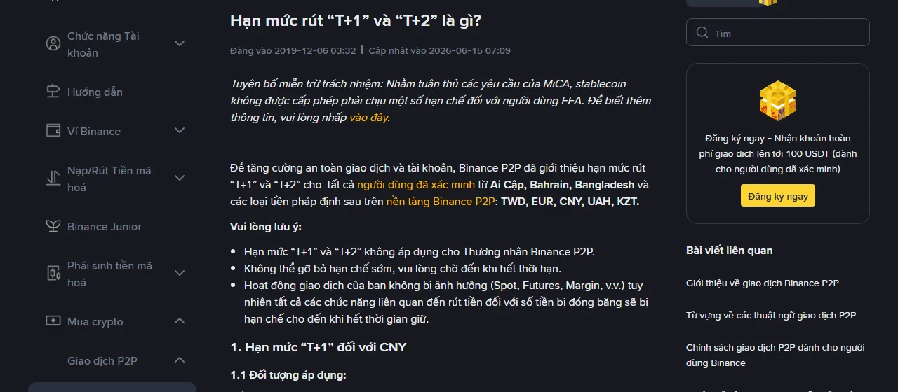 Rút được bao nhiêu mỗi ngày trên Binance? Hạn mức, T+1 và T+2