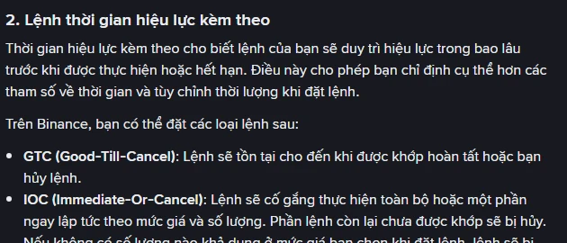 Lệnh Limit trên Binance có tự hủy cuối ngày không?