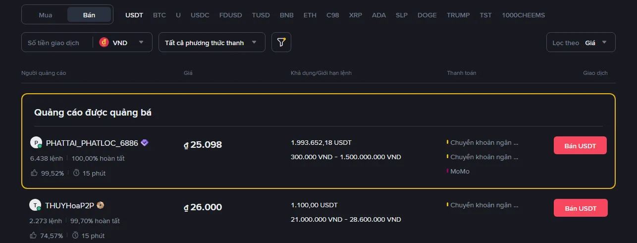 Bán USDT trên Binance P2P: người mua báo đã chuyển nhưng chưa nhận được tiền