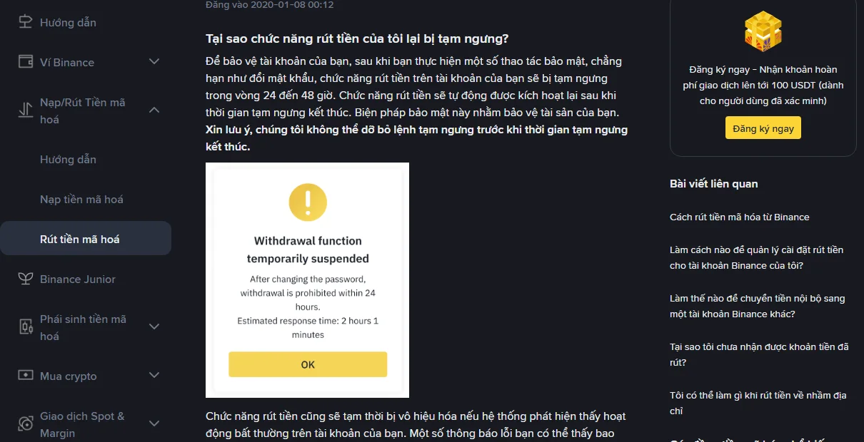 Rút tiền Binance bị tạm ngưng: nguyên nhân nào và chờ bao lâu?
